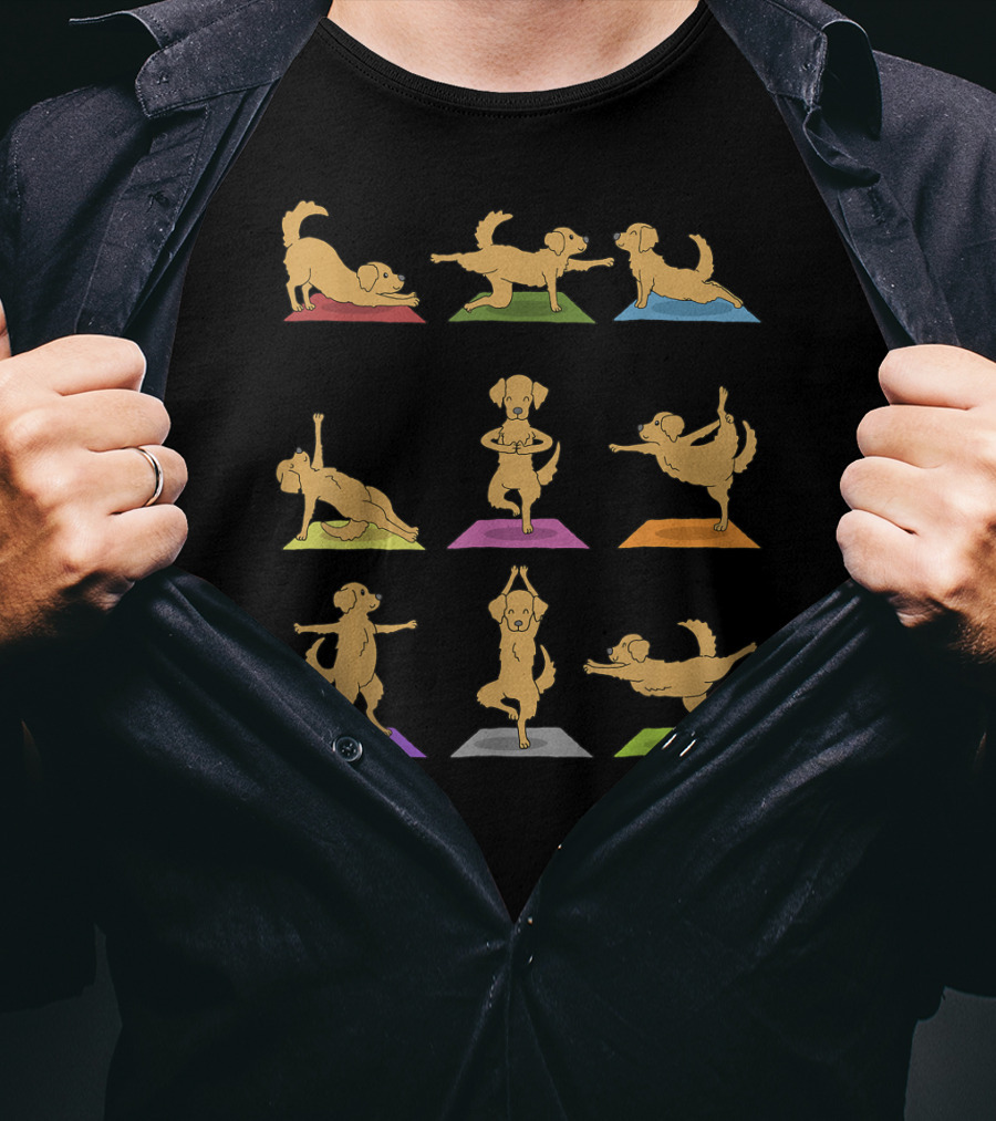 Golden Retriever Yoga Poses Funny Dogs In Yoga T-Shirt