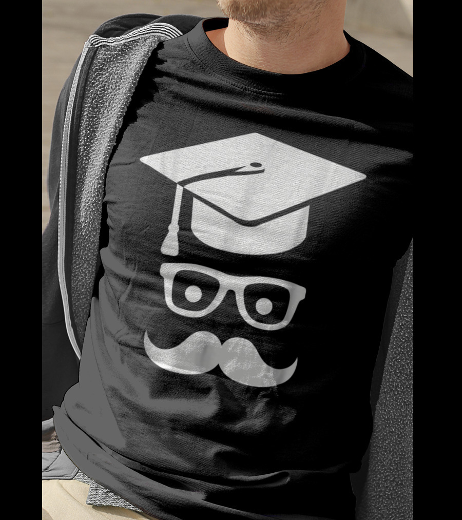 Graduation Smiley Mustache With Glasses And Cap T-Shirt