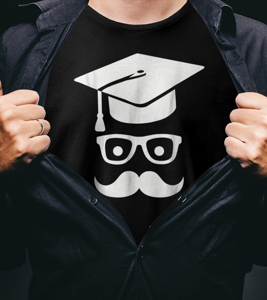 Graduation Smiley Mustache With Glasses And Cap T-Shirt