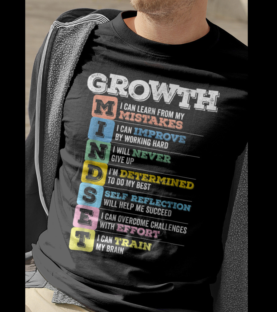 Growth Mindset Classroom Brain Motivation Mistakes Improve Never Determined Self Reflection Effort Train T-Shirt