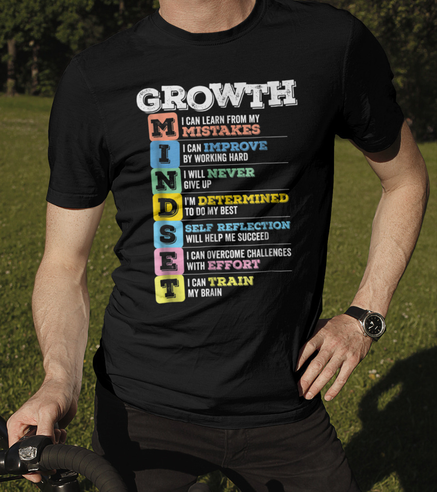 Growth Mindset Classroom Brain Motivation Mistakes Improve Never Determined Self Reflection Effort Train T-Shirt