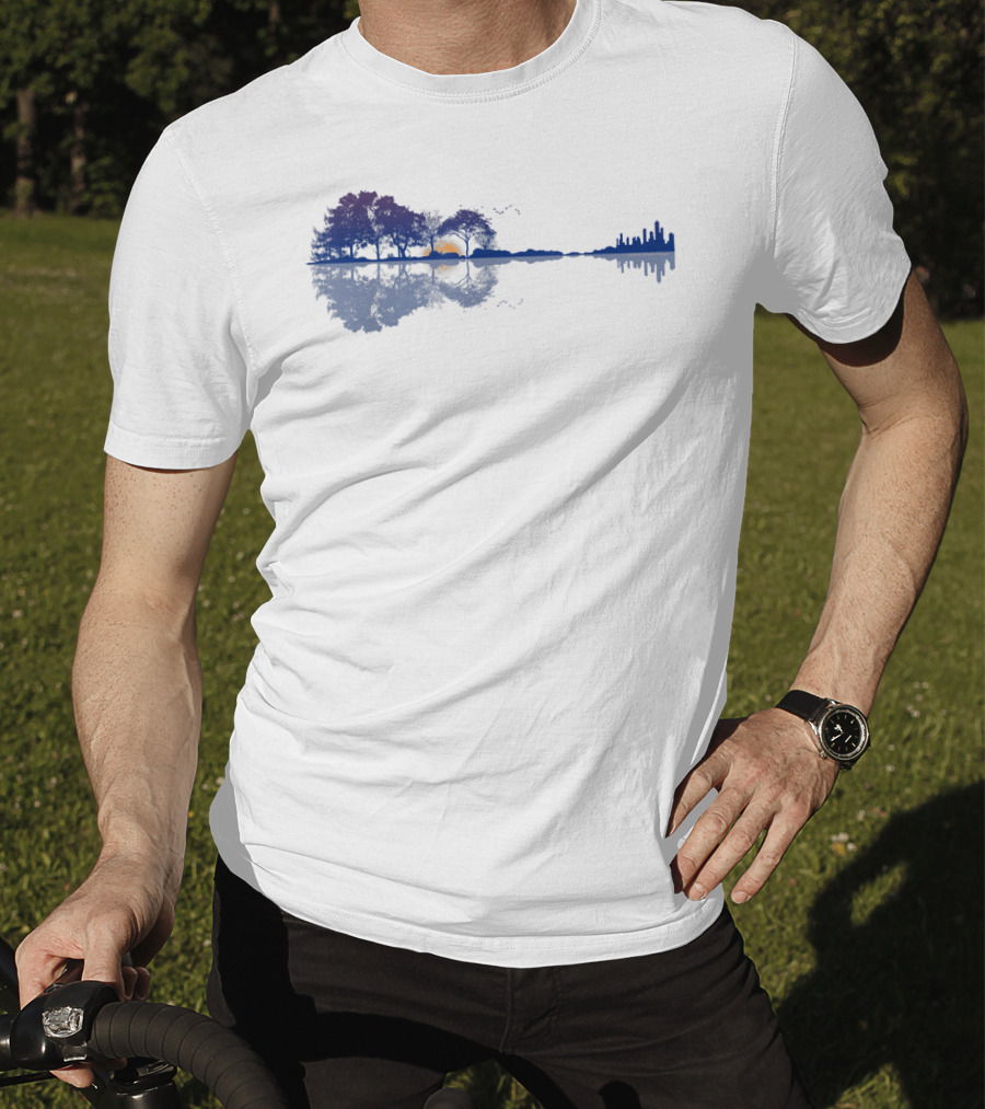 Guitar Reflections Lake Scene For Music Lovers T-Shirt