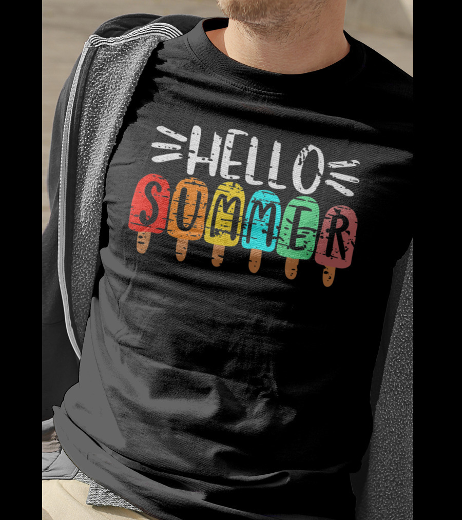 Hello Summer Vacation Ice Cream Popsicles T-Shirt