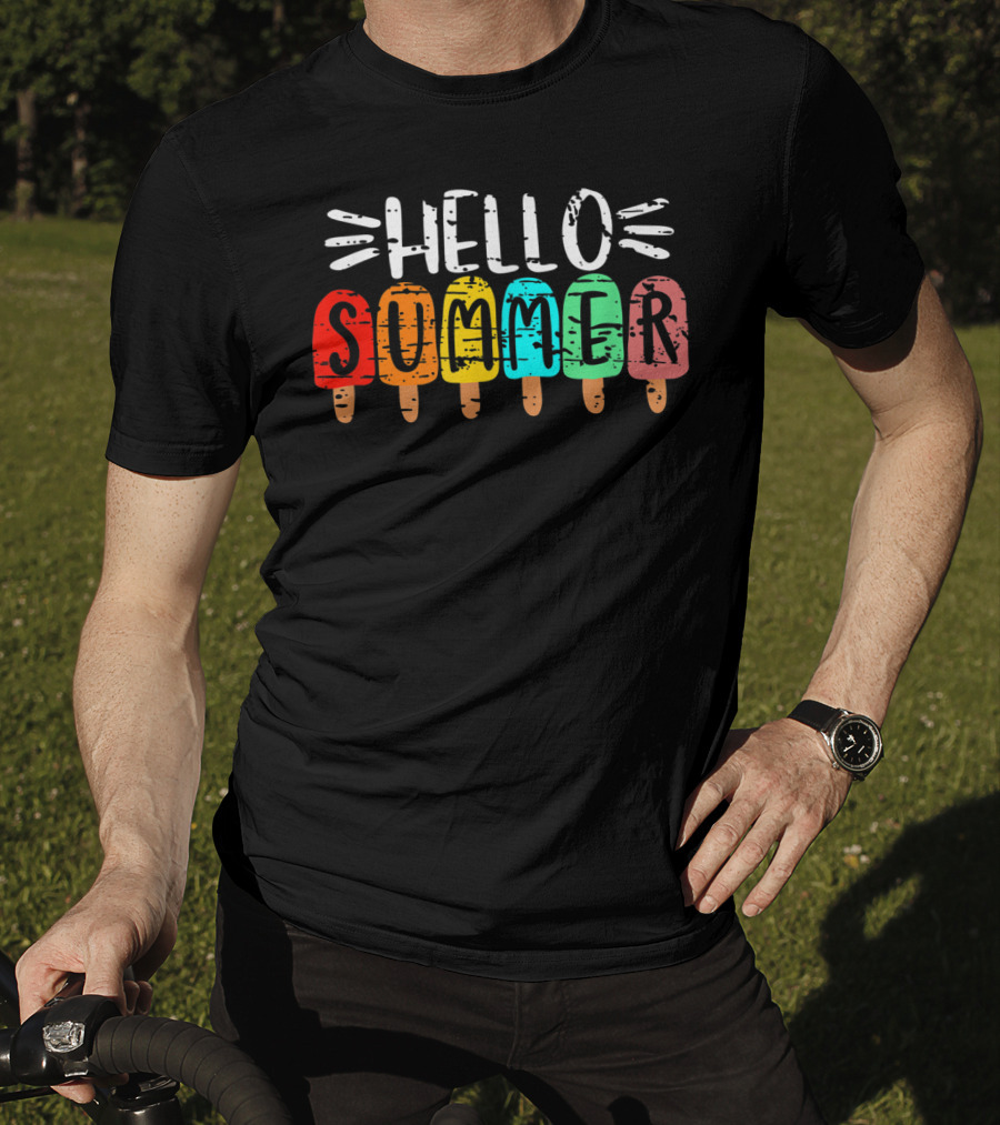 Hello Summer Vacation Ice Cream Popsicles T-Shirt