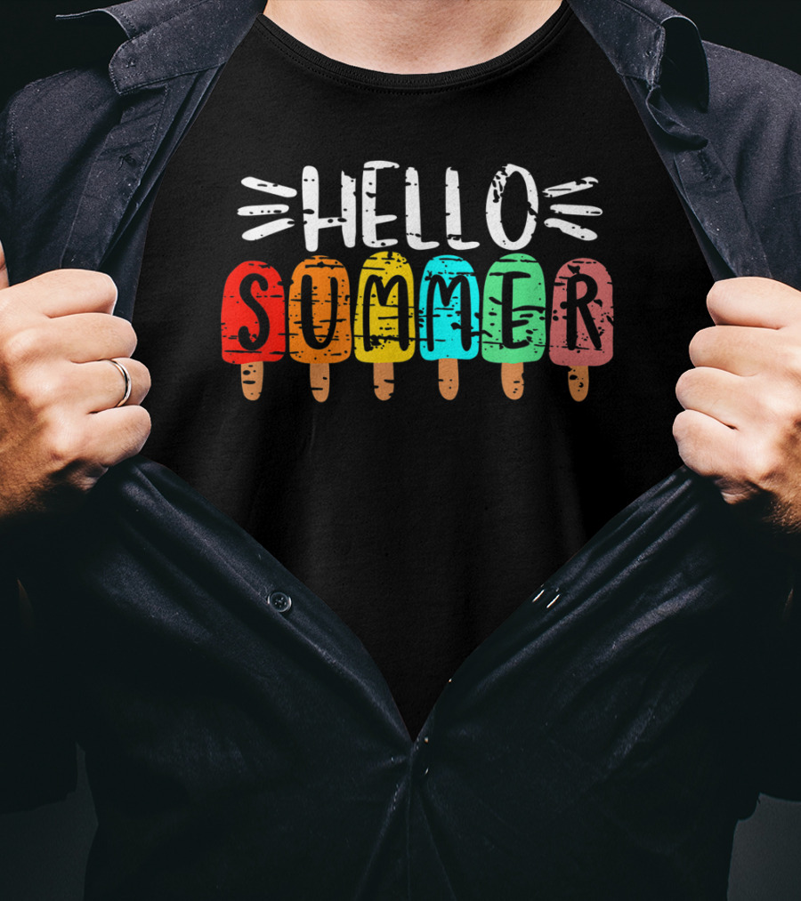 Hello Summer Vacation Ice Cream Popsicles T-Shirt