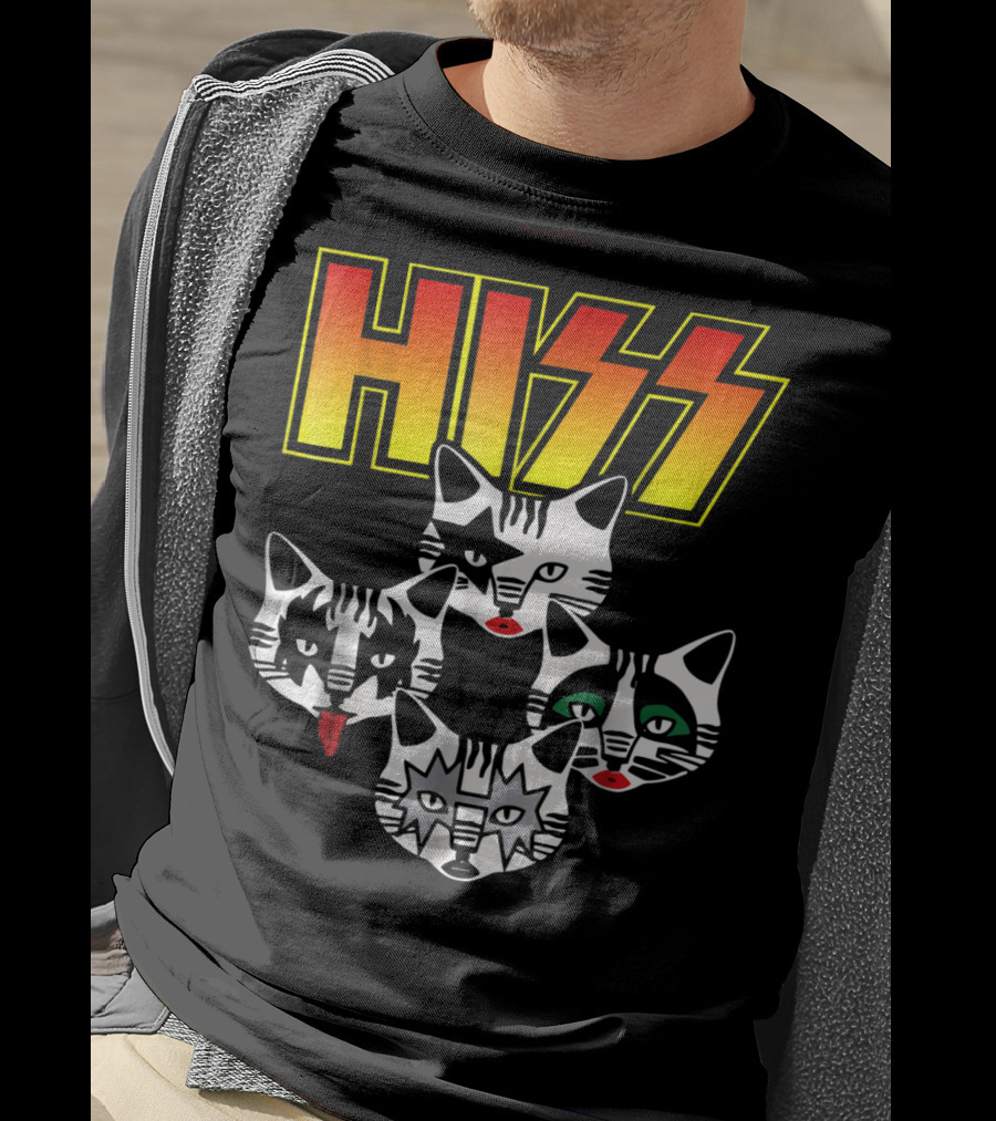 Hiss Cats Kittens Rock Band Parody Faces T-Shirt
