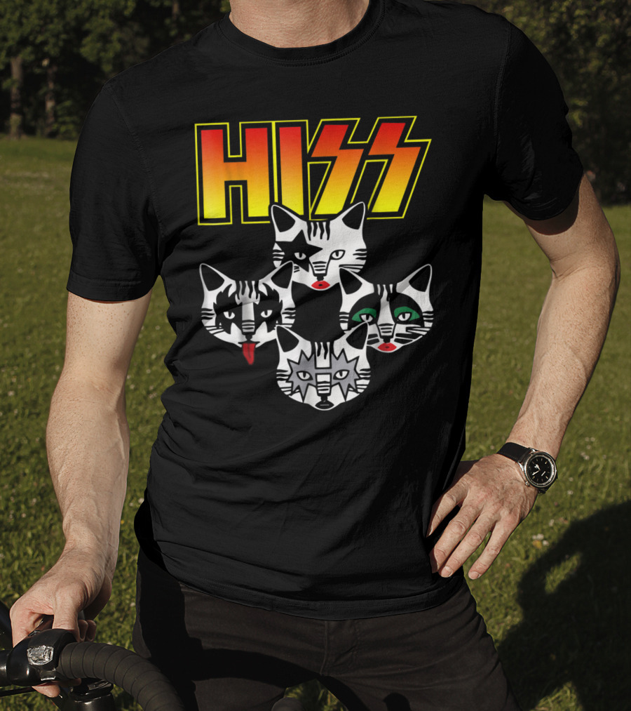 Hiss Cats Kittens Rock Band Parody Faces T-Shirt