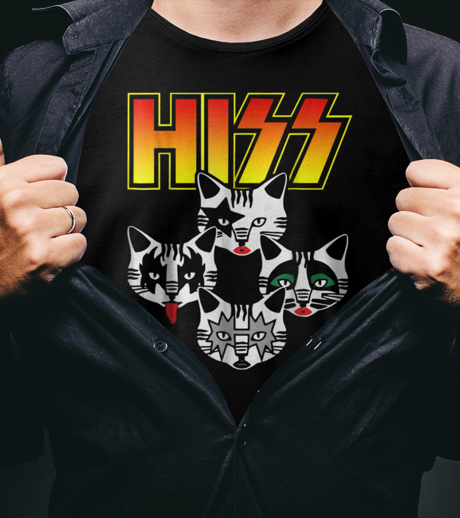 Hiss Cats Kittens Rock Band Parody Faces T-Shirt