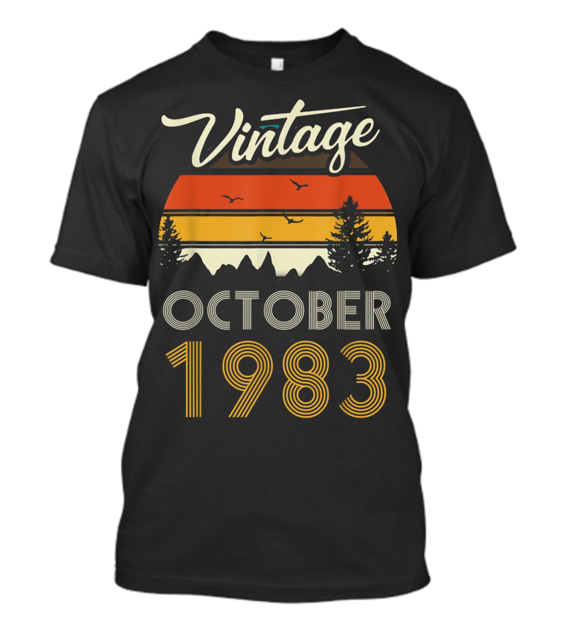 Vintage October 1983 Retro Sunset Pines And Birds T-Shirt