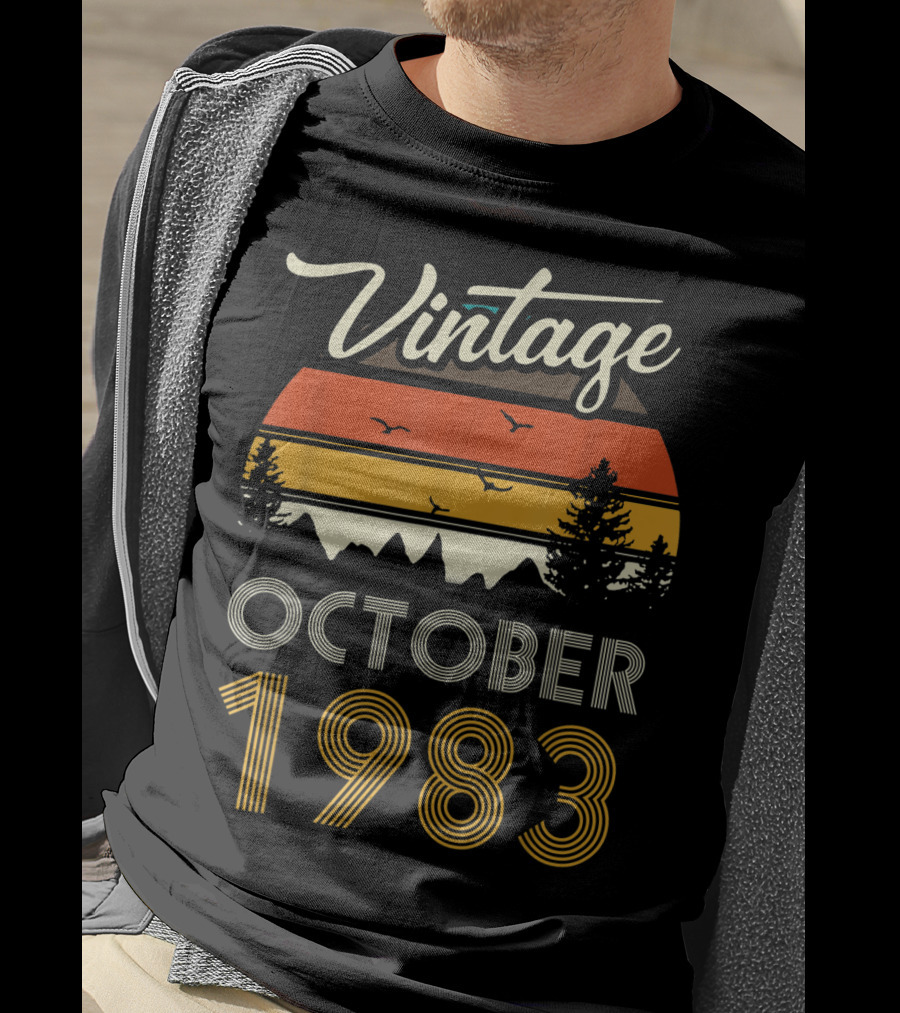 Vintage October 1983 Retro Sunset Pines And Birds T-Shirt