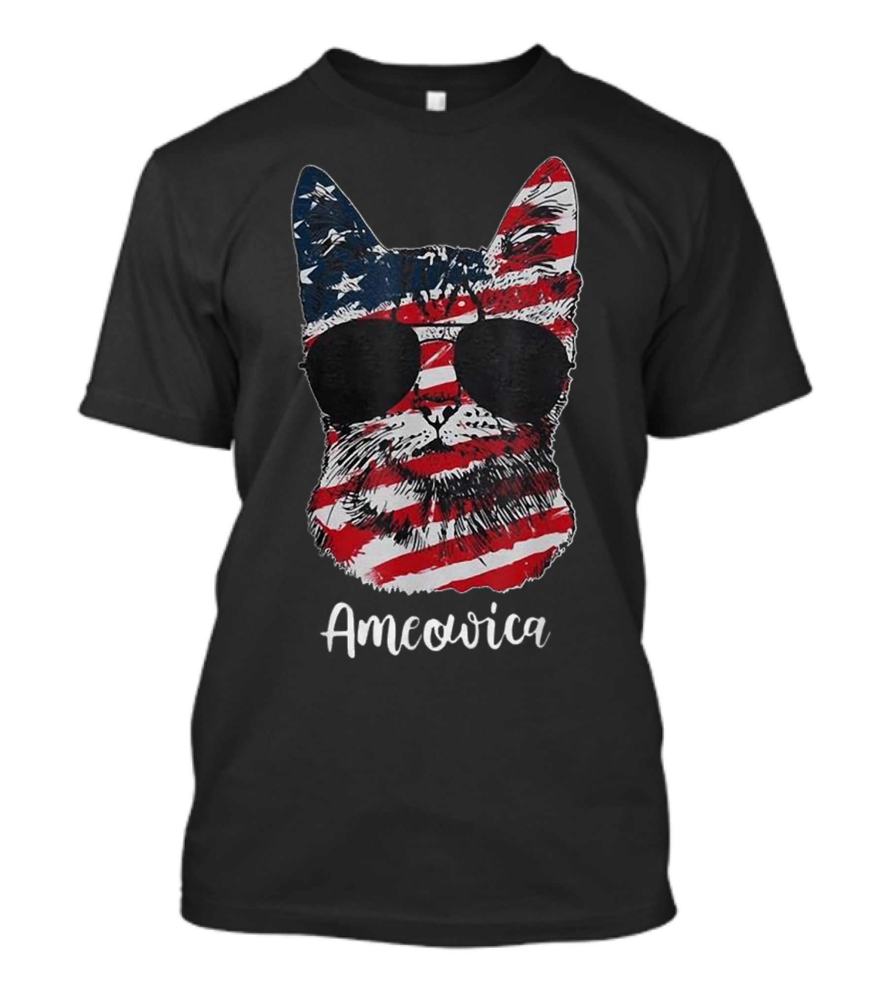 Ameowica American Flag Cat With Sunglasses T-Shirt