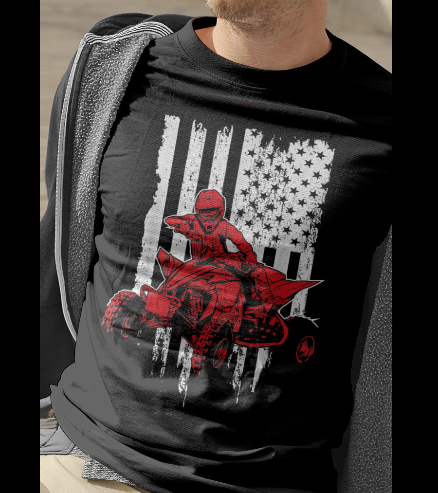 American 4 Wheeler ATV With Grunge USA Flag Background T-Shirt