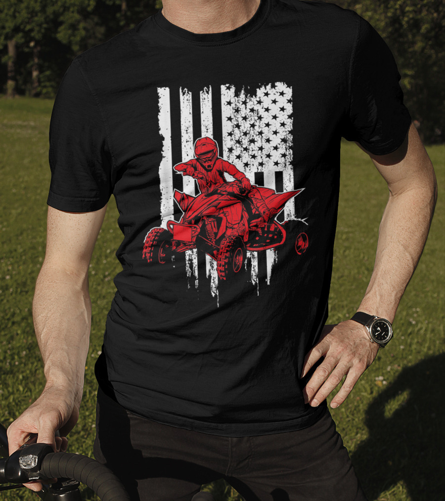 American 4 Wheeler ATV With Grunge USA Flag Background T-Shirt