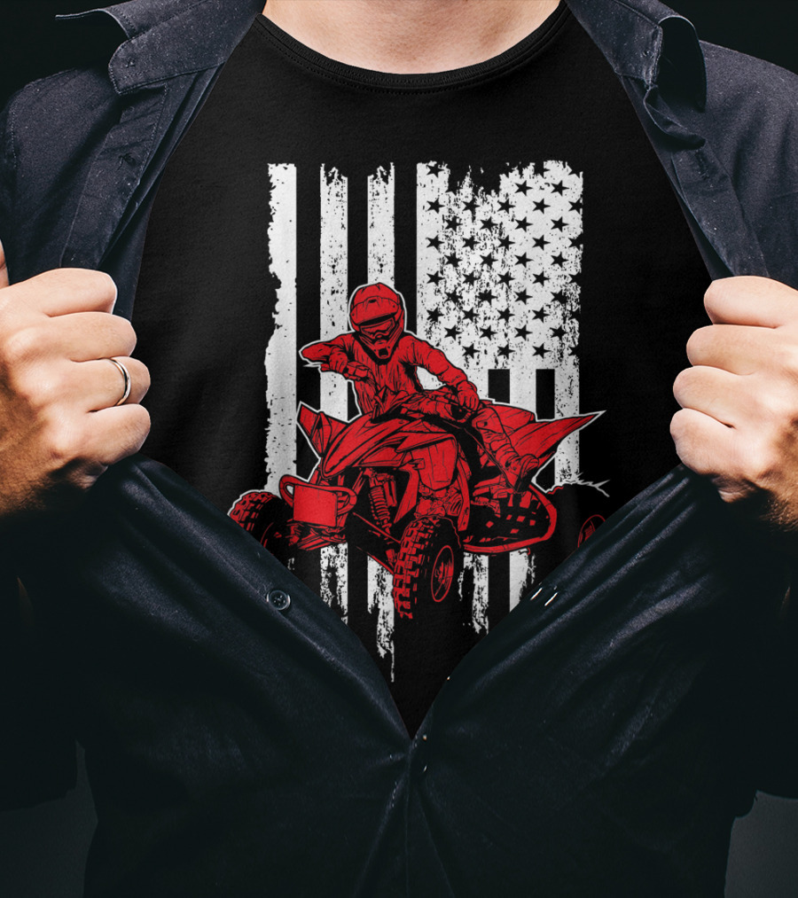 American 4 Wheeler ATV With Grunge USA Flag Background T-Shirt