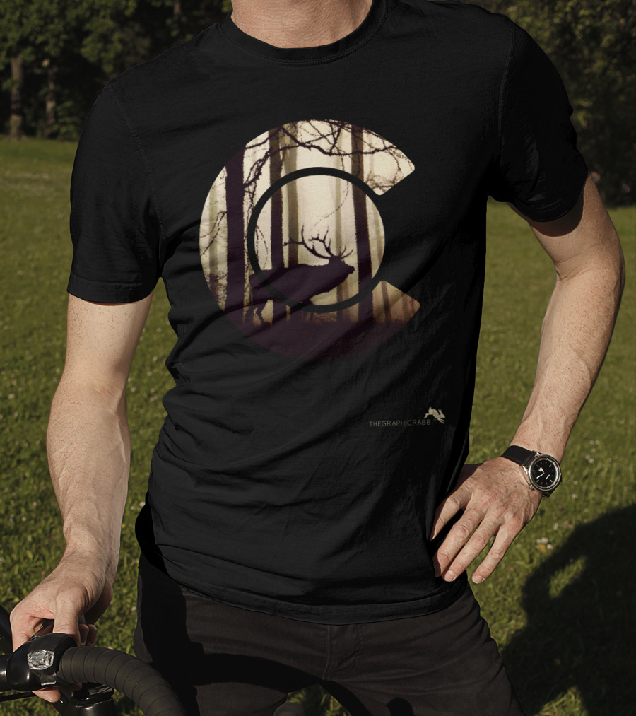 Colorado Elk Silhouette In Forest Scene T-Shirt