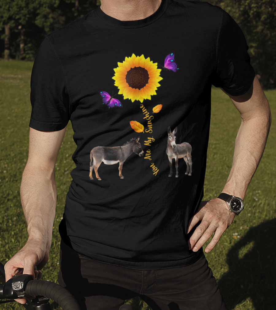Donkey You Are My Sunshine Sunflower With Butterflies And Leaves T-Shirt
