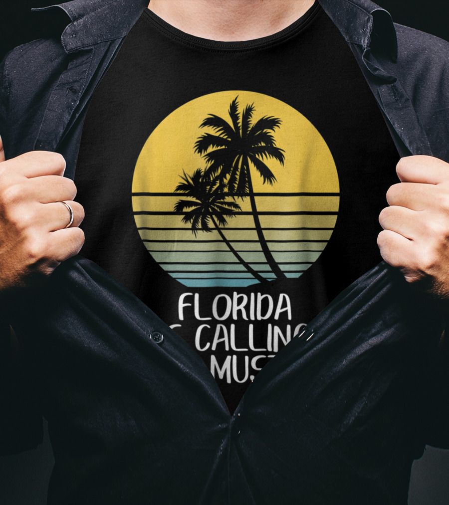 Florida Is Calling And I Must Go Tropical Sunset Beach Vacation T-Shirt