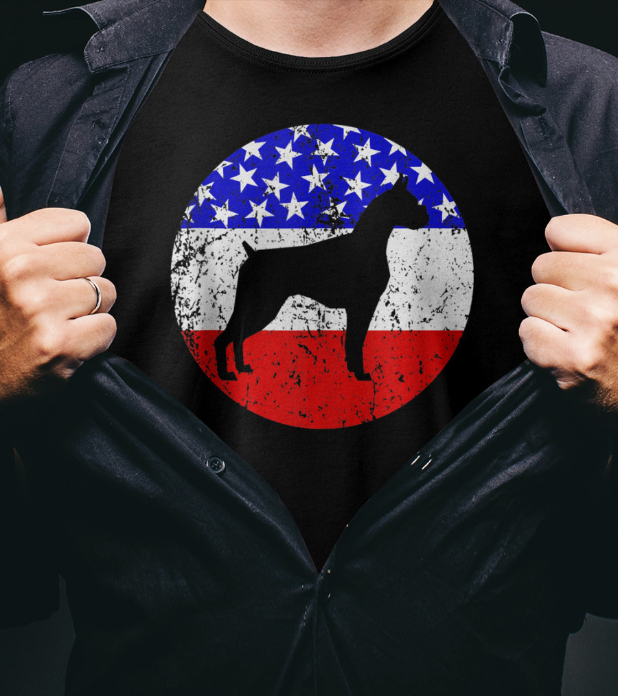 American Flag Vintage Boxer Dog T-Shirt