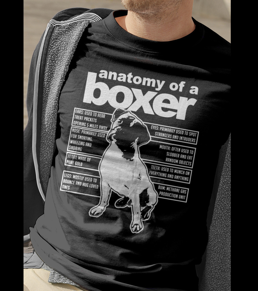 Anatomy Of A Boxer Funny Boxer With Ears Eyes Nose Mouth Heart Legs Teeth Bun T-Shirt