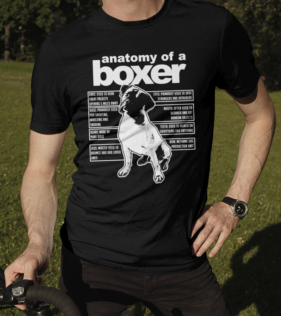 Anatomy Of A Boxer Funny Boxer With Ears Eyes Nose Mouth Heart Legs Teeth Bun T-Shirt
