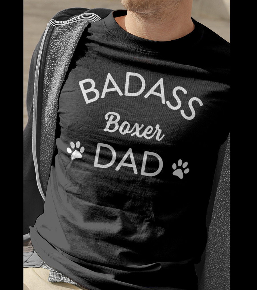 Badass Boxer Dad With Paw Prints T-Shirt