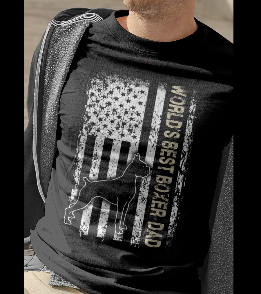 World's Best Boxer Dad Dog Lovers American Flag Father's Day T-Shirt