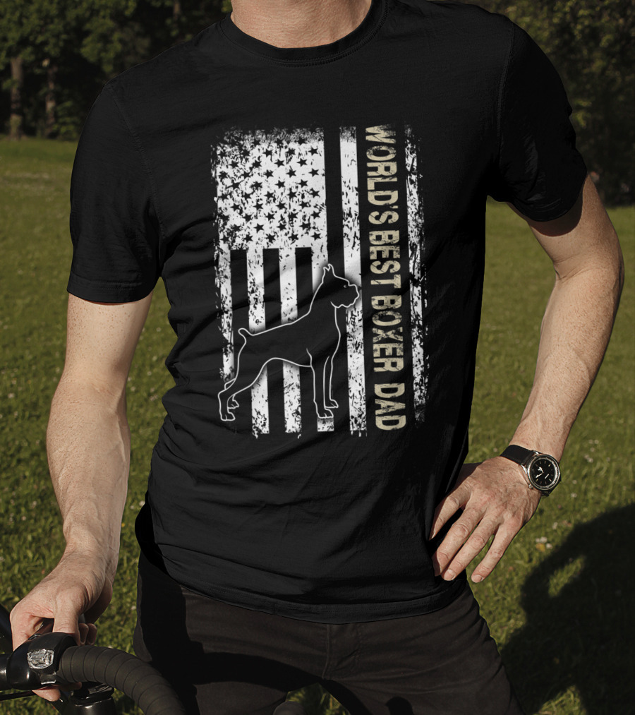 World's Best Boxer Dad Dog Lovers American Flag Father's Day T-Shirt