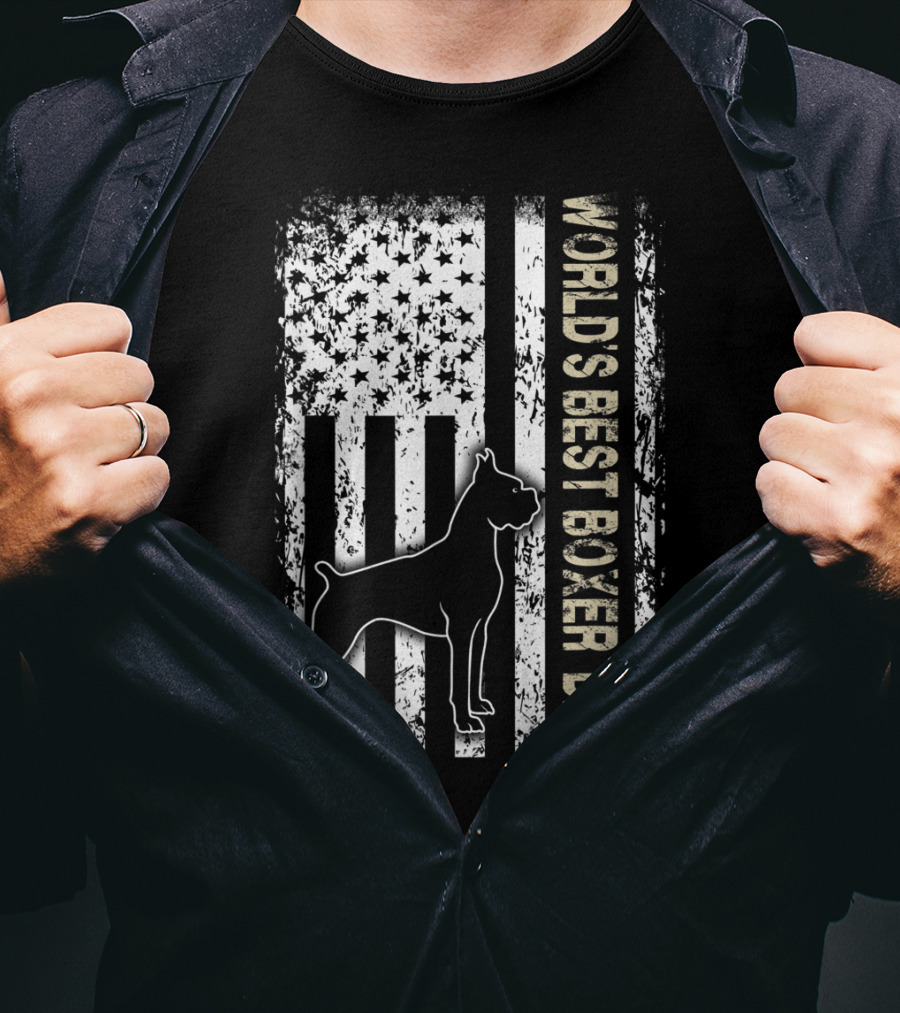 World's Best Boxer Dad Dog Lovers American Flag Father's Day T-Shirt