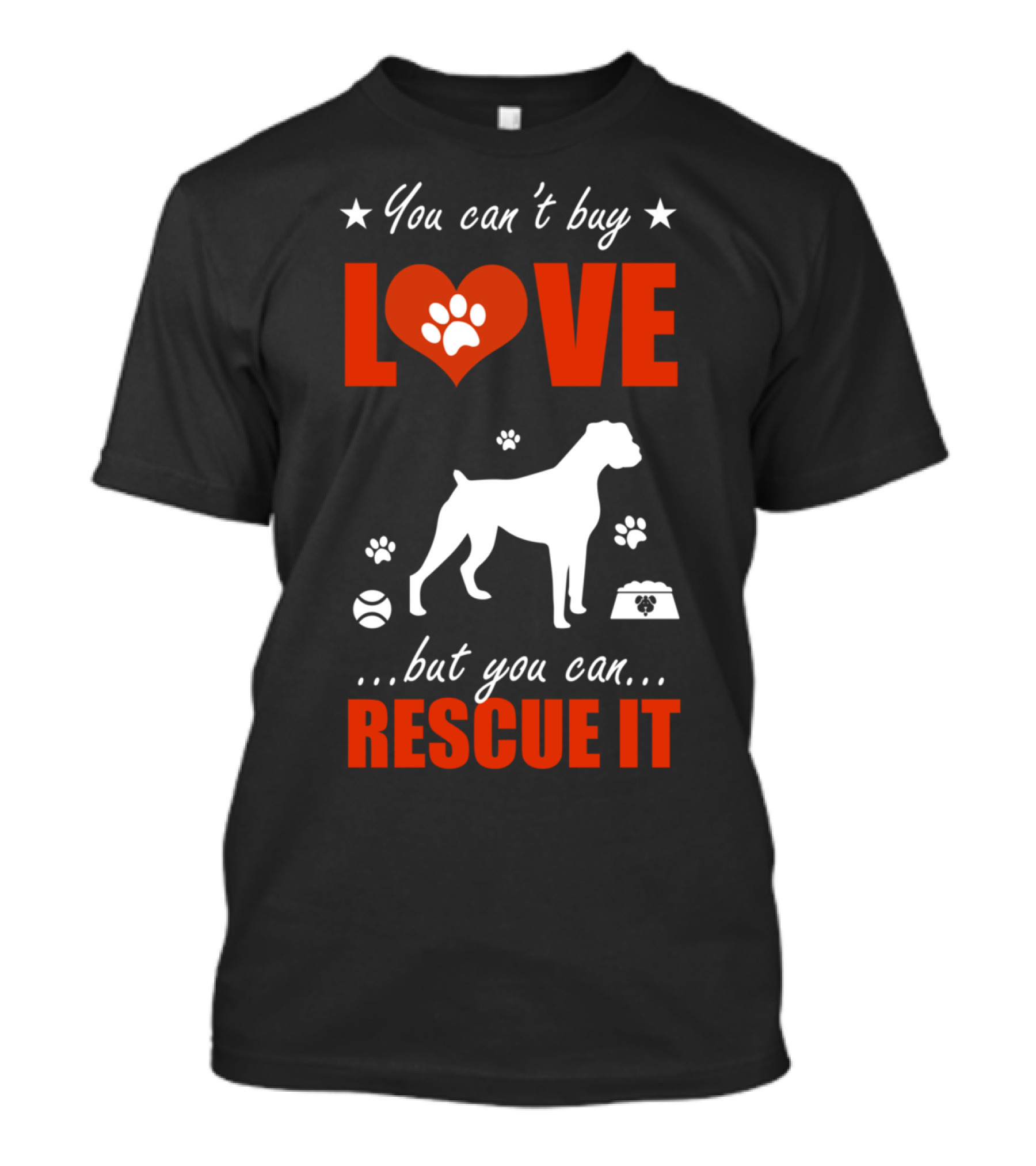 You Can't Buy Love Boxer Dog Silhouette Paw Print Heart Rescue It T-Shirt