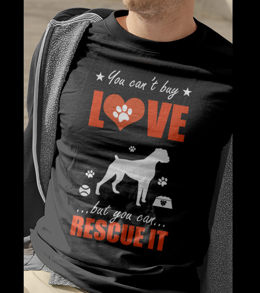 You Can't Buy Love Boxer Dog Silhouette Paw Print Heart Rescue It T-Shirt