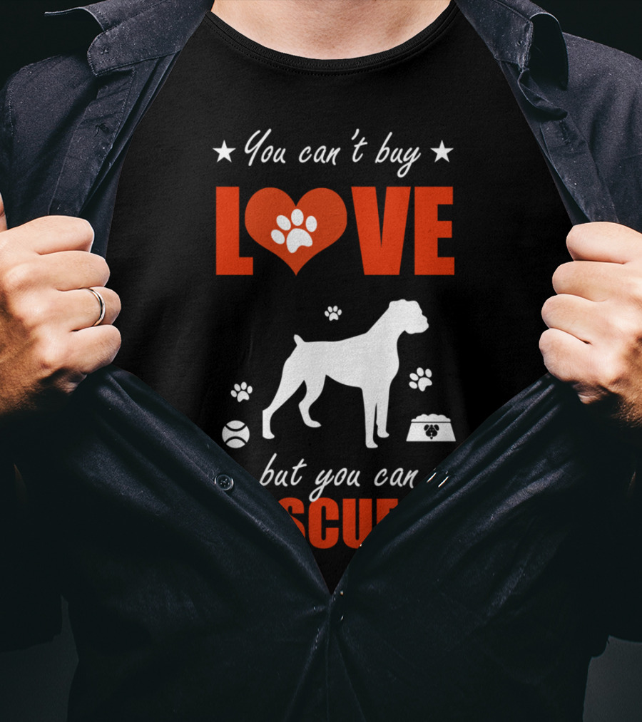 You Can't Buy Love Boxer Dog Silhouette Paw Print Heart Rescue It T-Shirt