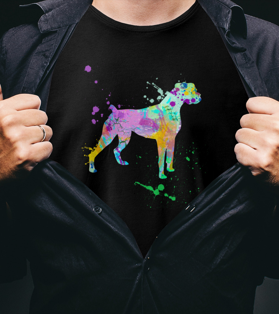Boxer Dog Lovers Watercolor Splash T-Shirt