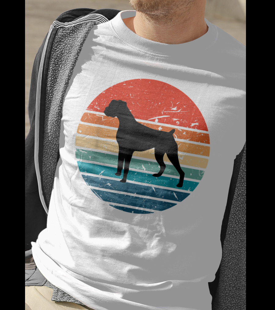 Boxer Dog Retro 70s 80s Striped T-Shirt