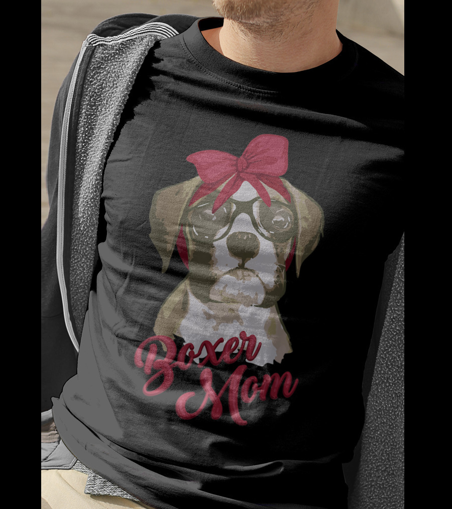Boxer Mom Funny Cool I Heart Boxer Breed Glasses Red Bow T-Shirt