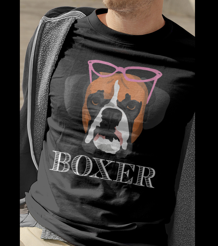 Boxer Dog Wearing Pink Glasses T-Shirt