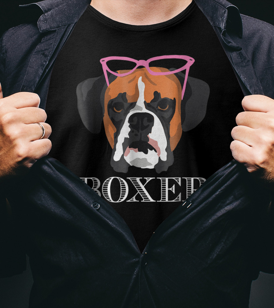 Boxer Dog Wearing Pink Glasses T-Shirt