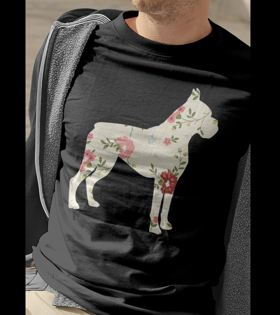 Cute Boxer Vintage Floral Dog Flower T-Shirt