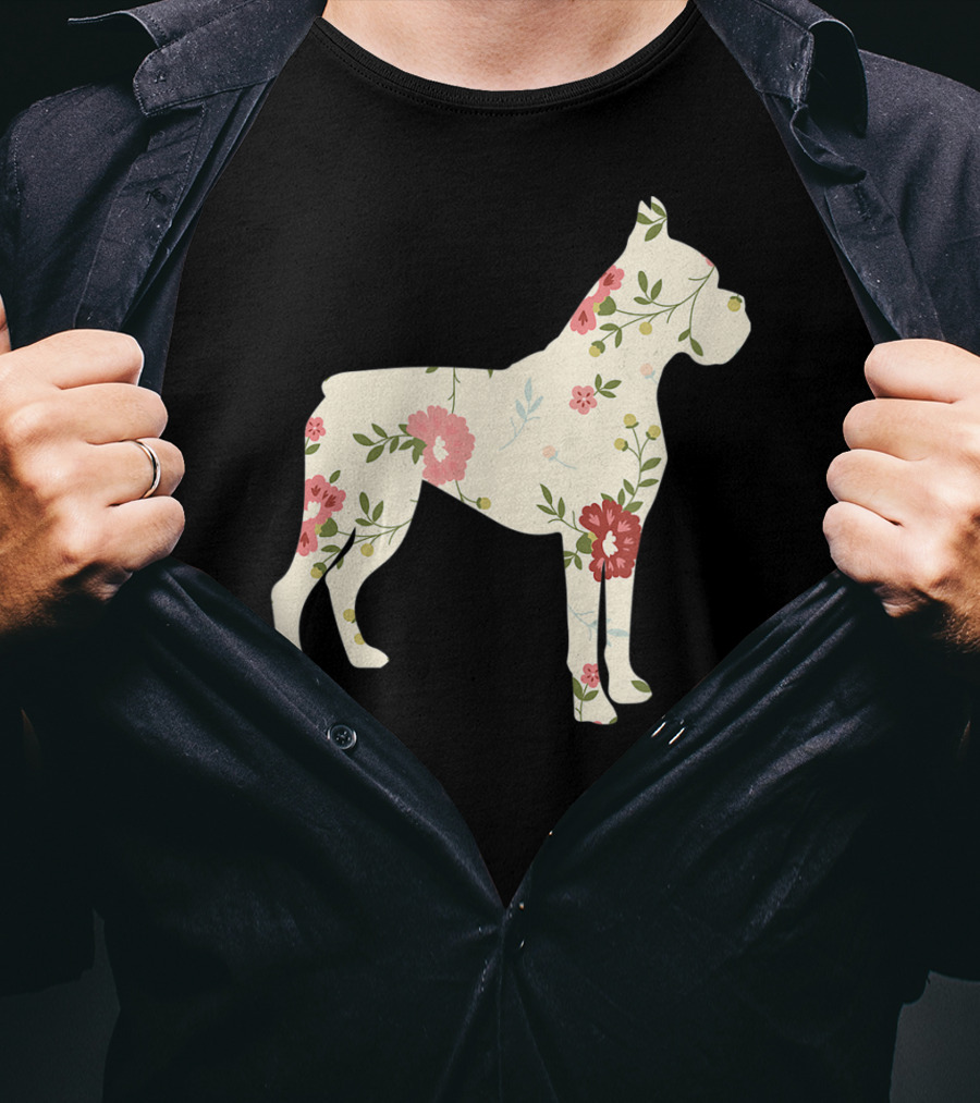Cute Boxer Vintage Floral Dog Flower T-Shirt