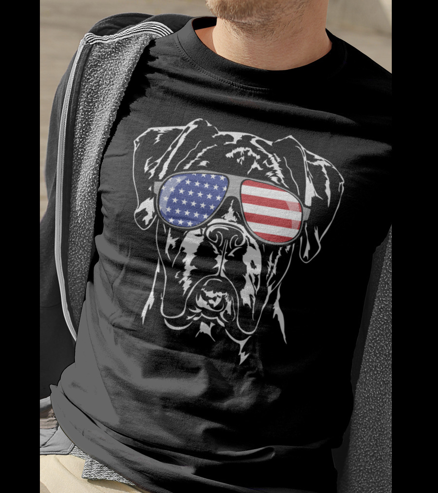 Funny American Flag Sunglasses Boxer Dog Pride T-Shirt