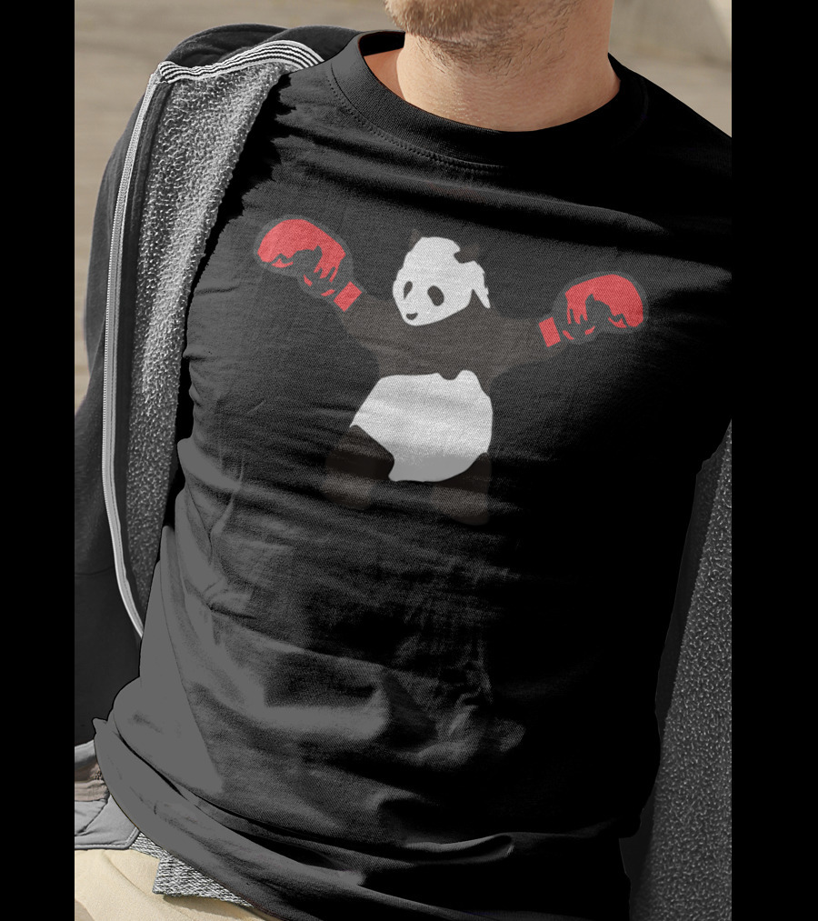 Panda Wearing Red Boxing Gloves Black White Boxer Sport T-Shirt