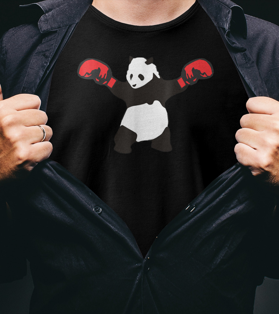 Panda Wearing Red Boxing Gloves Black White Boxer Sport T-Shirt