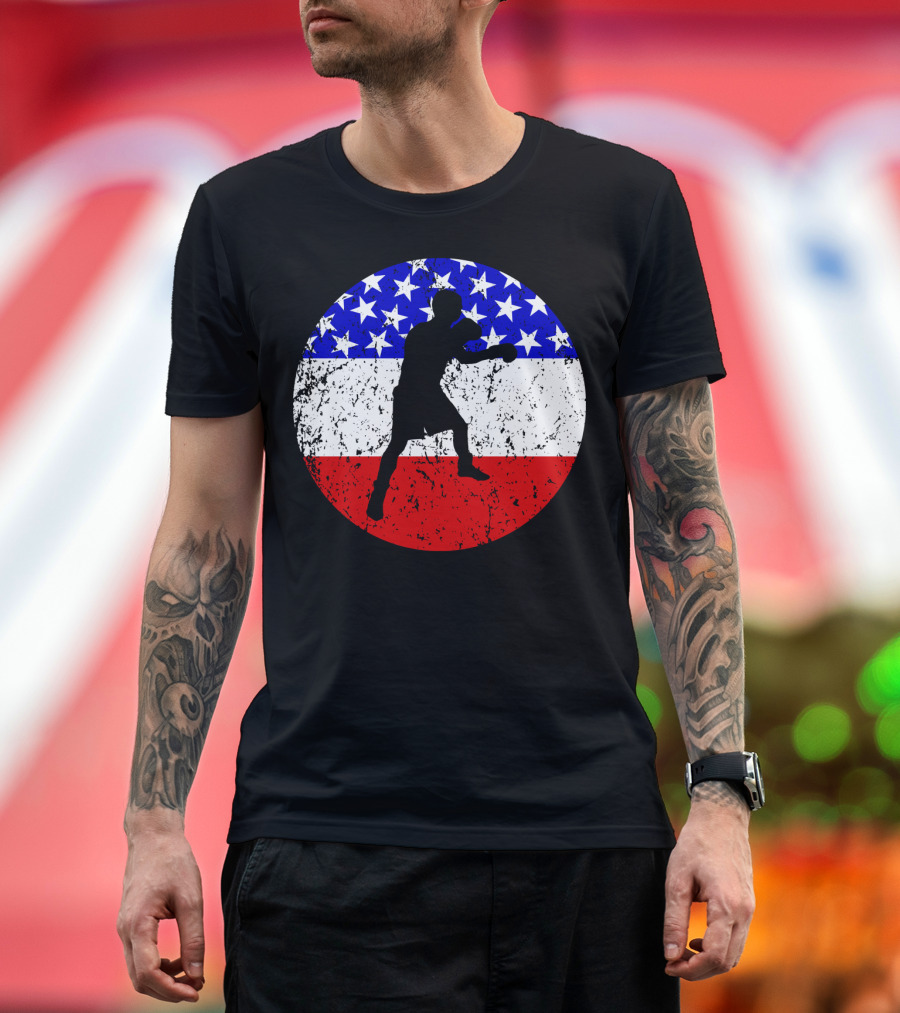 American Flag Boxing Vintage Boxer Silhouette T-Shirt