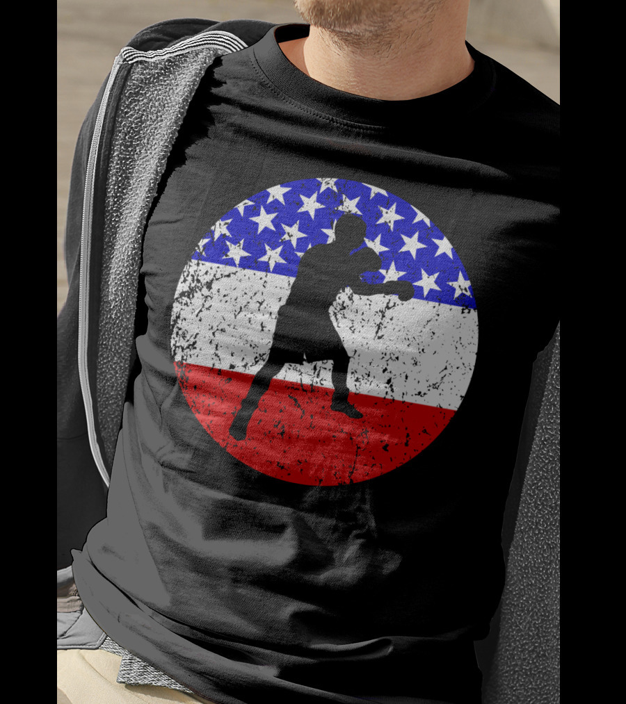 American Flag Boxing Vintage Boxer Silhouette T-Shirt
