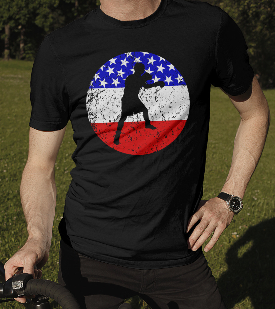 American Flag Boxing Vintage Boxer Silhouette T-Shirt