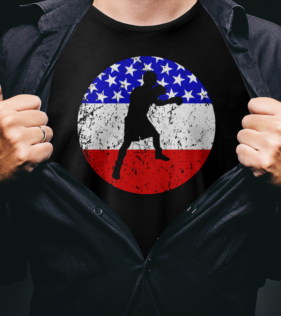 American Flag Boxing Vintage Boxer Silhouette T-Shirt