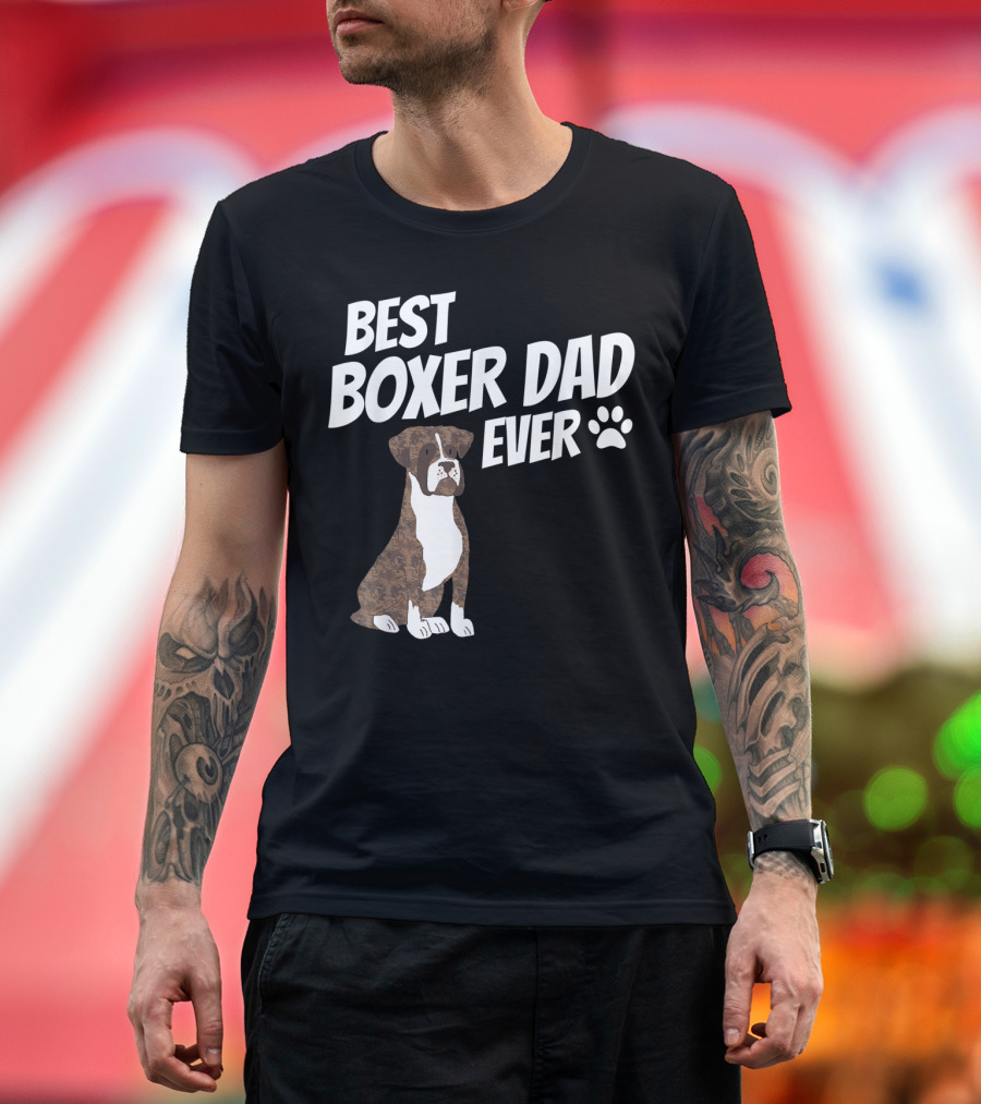 Best Boxer Dad Ever Cute Dog Puppy Pet Lover Paw Prints T-Shirt