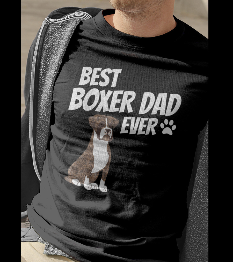 Best Boxer Dad Ever Cute Dog Puppy Pet Lover Paw Prints T-Shirt
