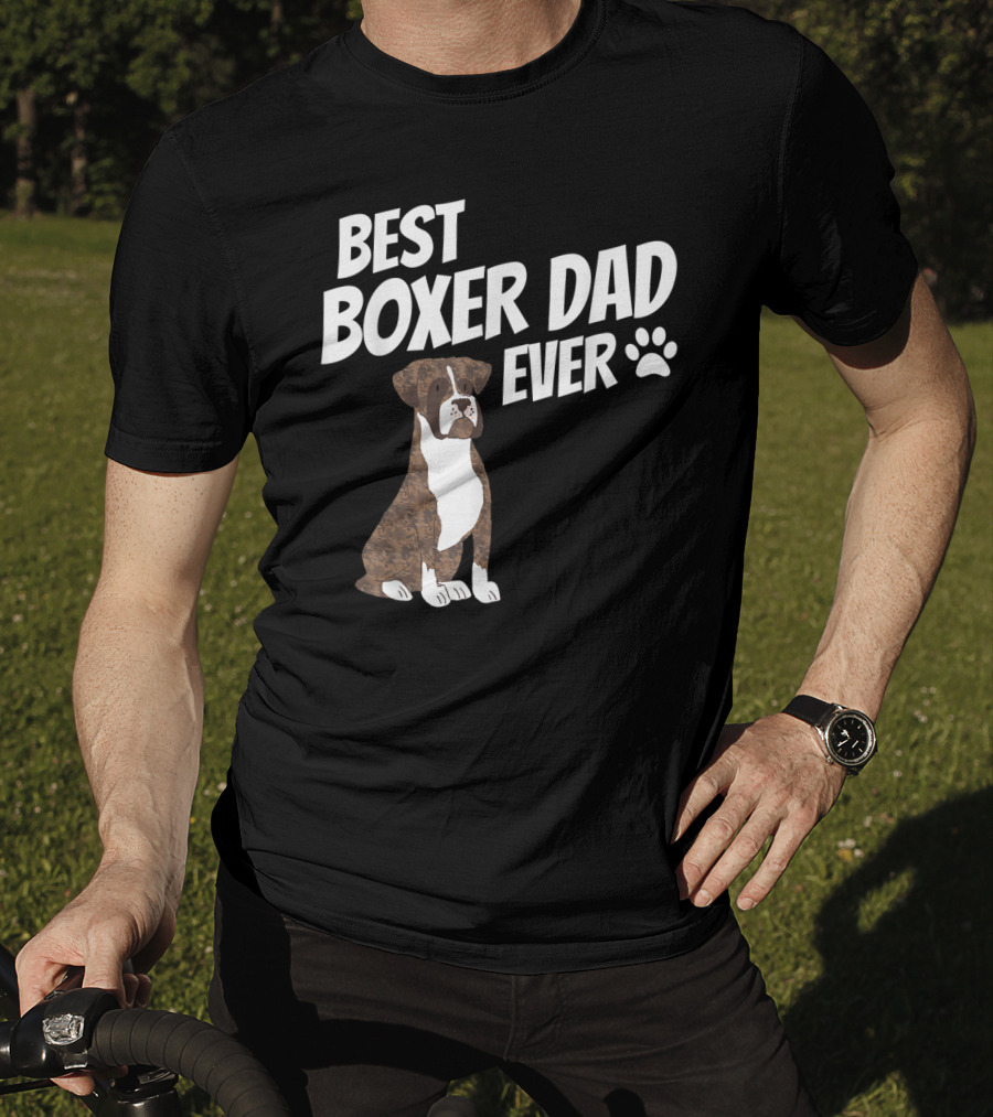 Best Boxer Dad Ever Cute Dog Puppy Pet Lover Paw Prints T-Shirt