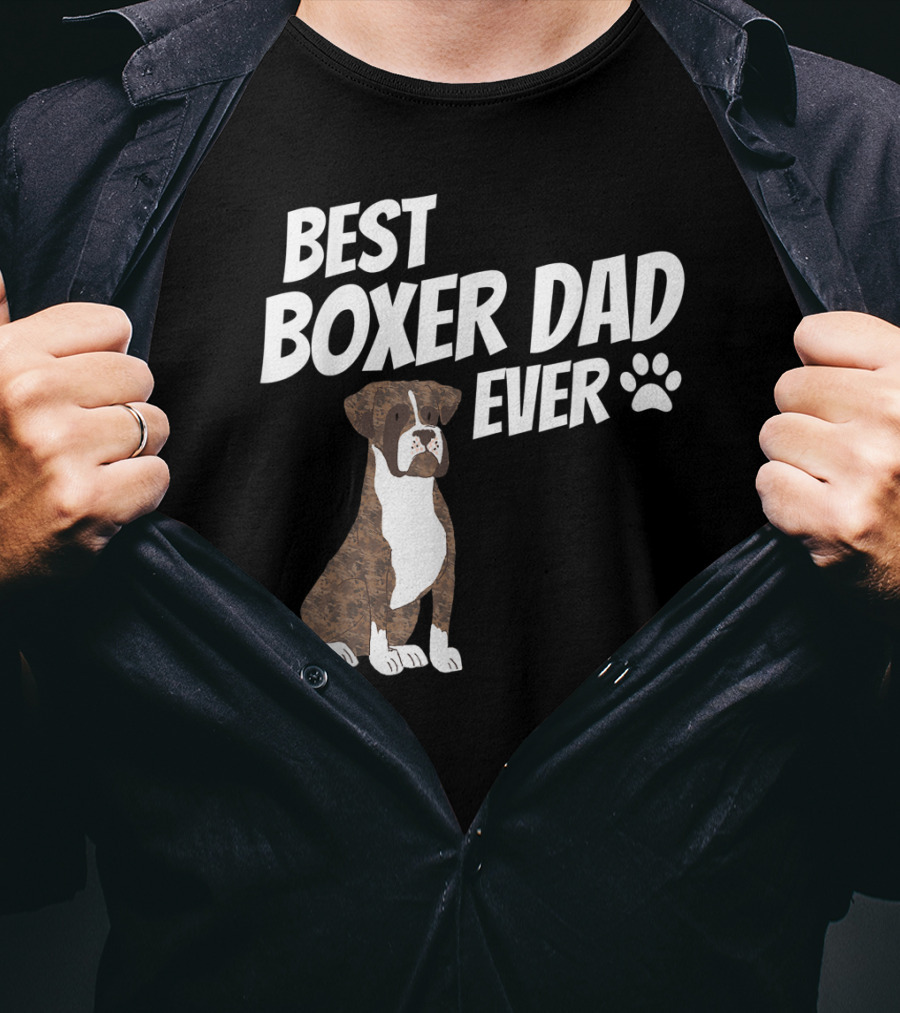Best Boxer Dad Ever Cute Dog Puppy Pet Lover Paw Prints T-Shirt