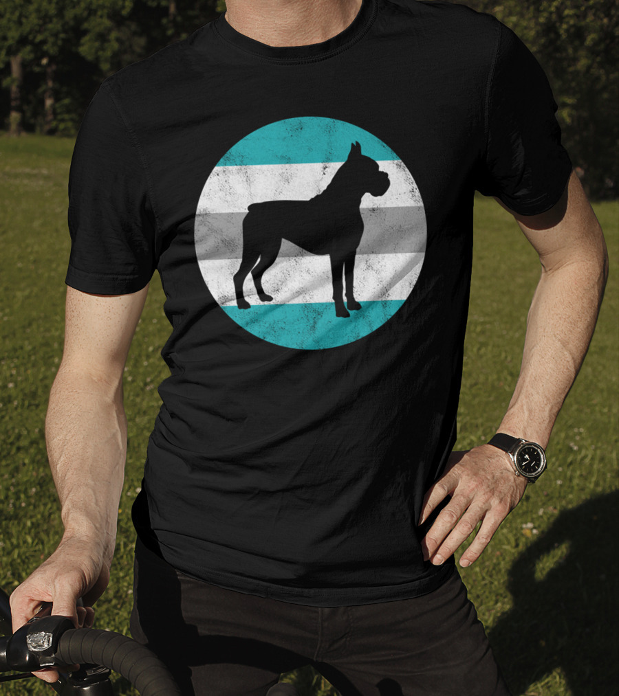 Boxer Dog Silhouette On Retro Striped Circle For Teens T-Shirt